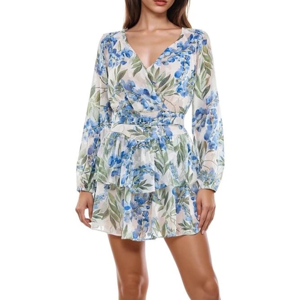 Socialite Metallic Floral Long Sleeve Minidress